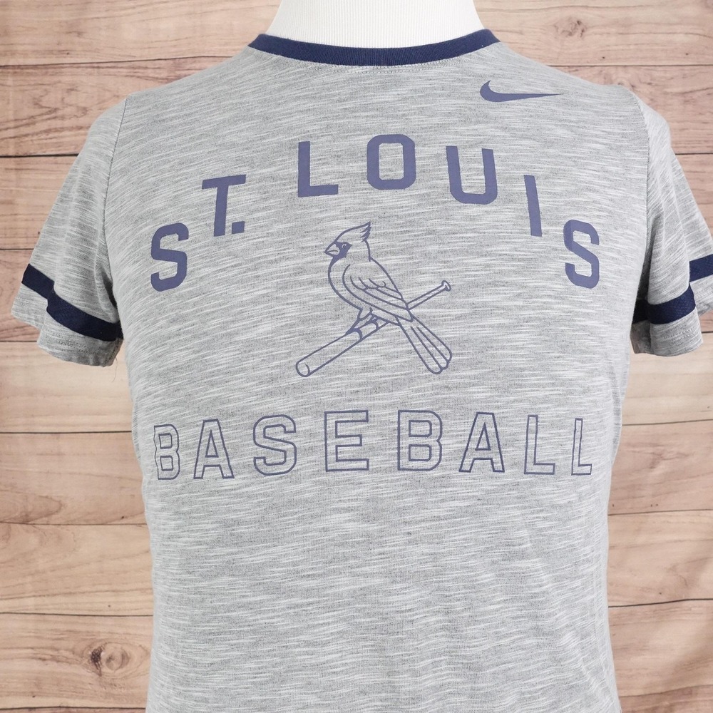 St. Louis Cardinals T-Shirt womens M Gray MLB Baseball Nike Dri-Fit Tee Ringers
